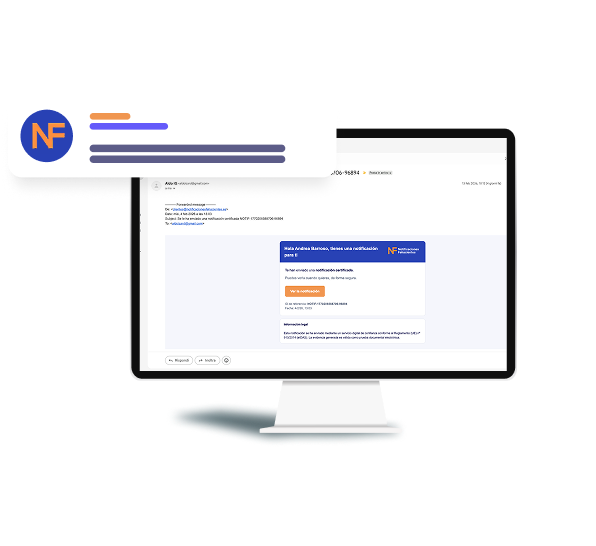 Email certificado de Notificaciones Fehacientes recibido en la bandeja de entrada del destinatario